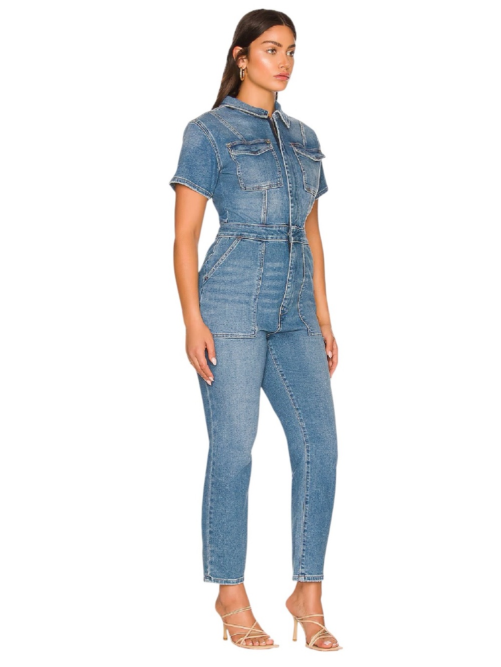 Good American Fit For Success Denim Jumpsuit NWT Medium Utility Chic Blue - Picture 6 of 14